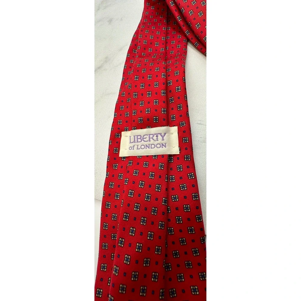 Vintage Liberty of London Red Silk Foulard Geometric Necktie Made in USA